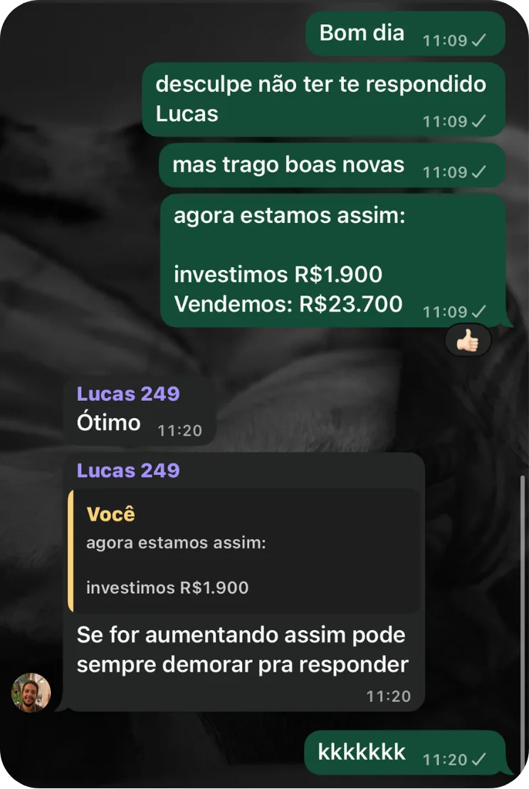 Depoimento de cliente M2up via WhatsApp