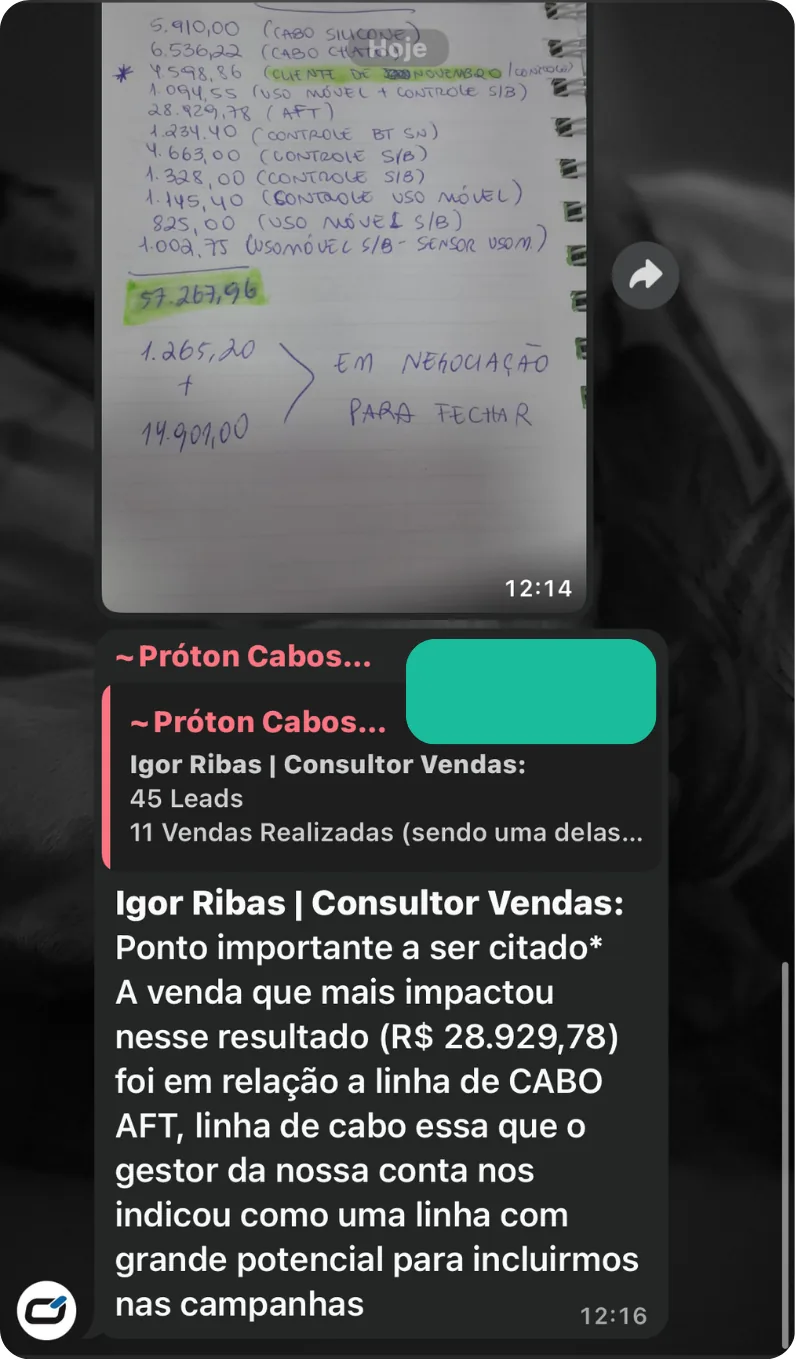 Depoimento de cliente M2up via WhatsApp