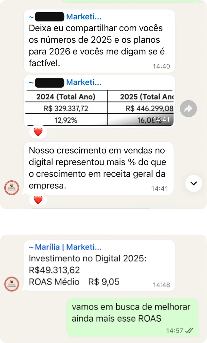 Depoimento de cliente M2up via WhatsApp