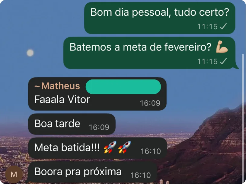 Depoimento de cliente M2up via WhatsApp