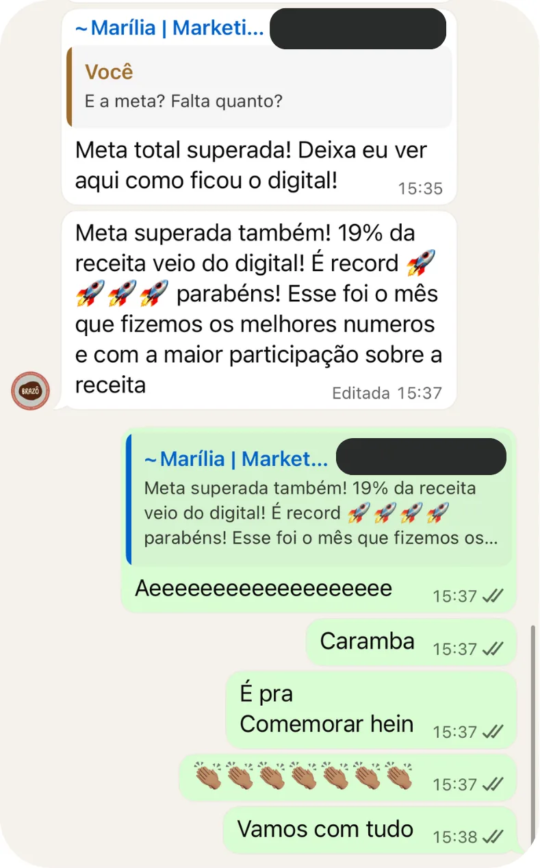 Depoimento de cliente M2up via WhatsApp